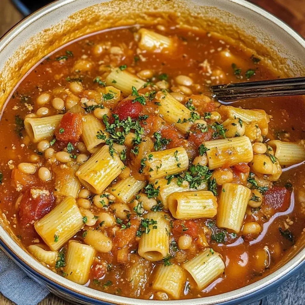 Une soupe italienne à base de haricots et de macaronis.