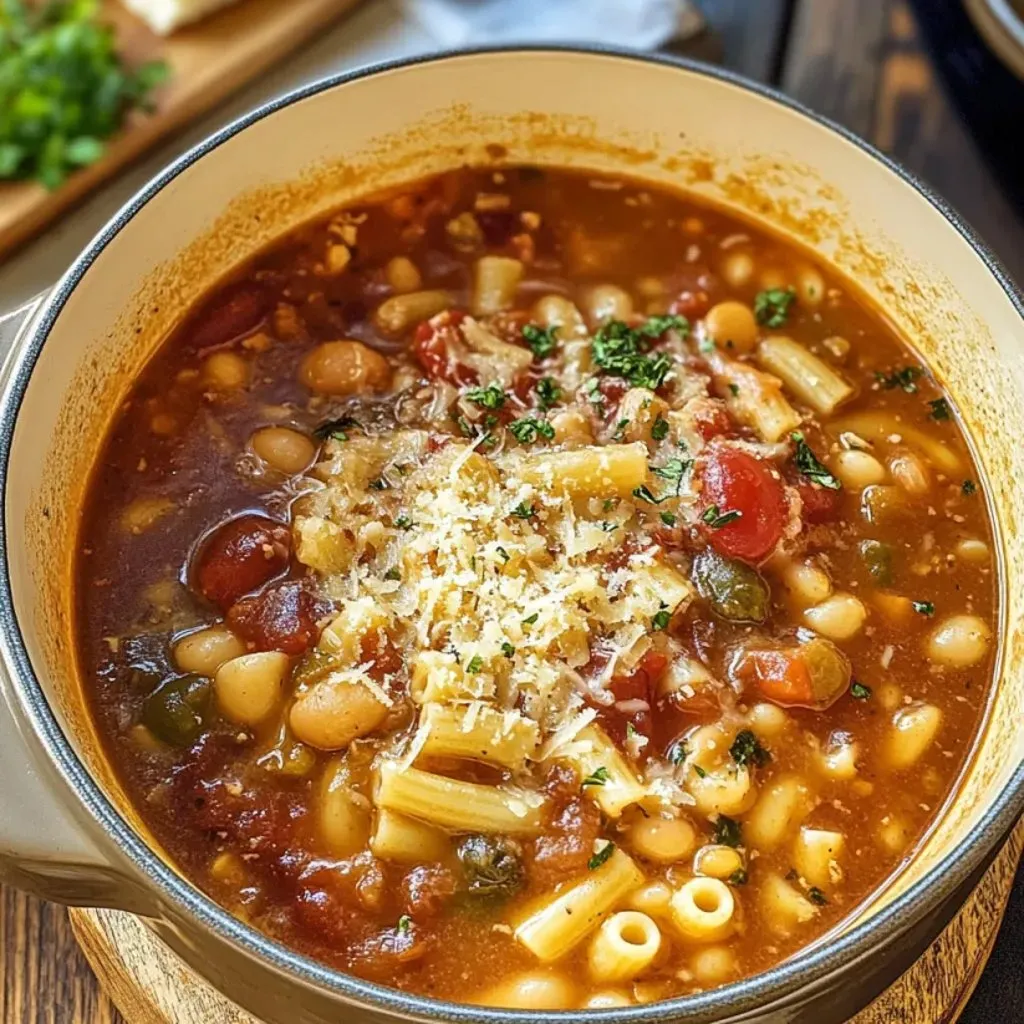 Une soupe italienne à base de haricots et de macaronis.