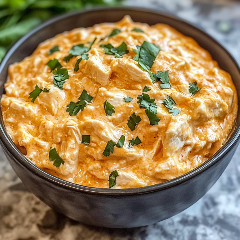 Un bol de sauce de poulet Buffalo Chicken Dip.