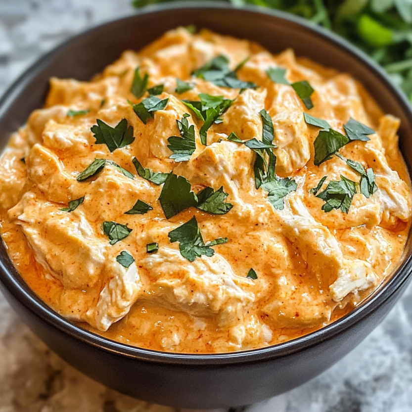 Une assiette de sauce chaude de poulet Buffalo.