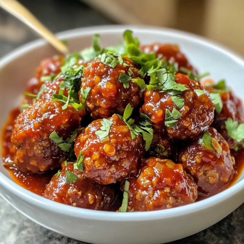 Un plat de boulettes de viande sucrées et épicées.
