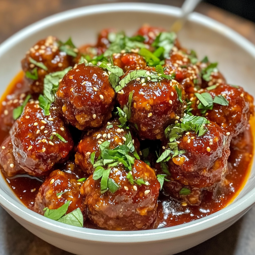 Une assiette de boulettes de viande sucrées et épicées.