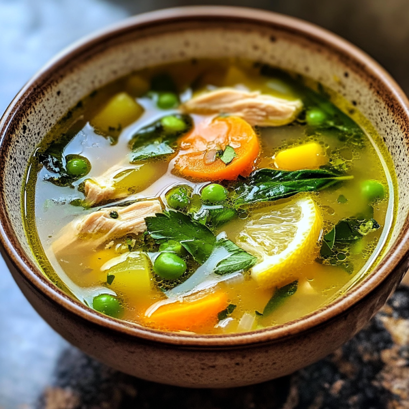 Une simple soupe de poulet avec des légumes d'hiver.
