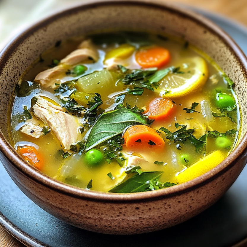 Une soupe chaude avec des légumes d'hiver, des carottes et des pois.