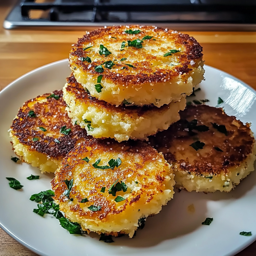 Une pile de quenelles de pommes de terre parmesan.