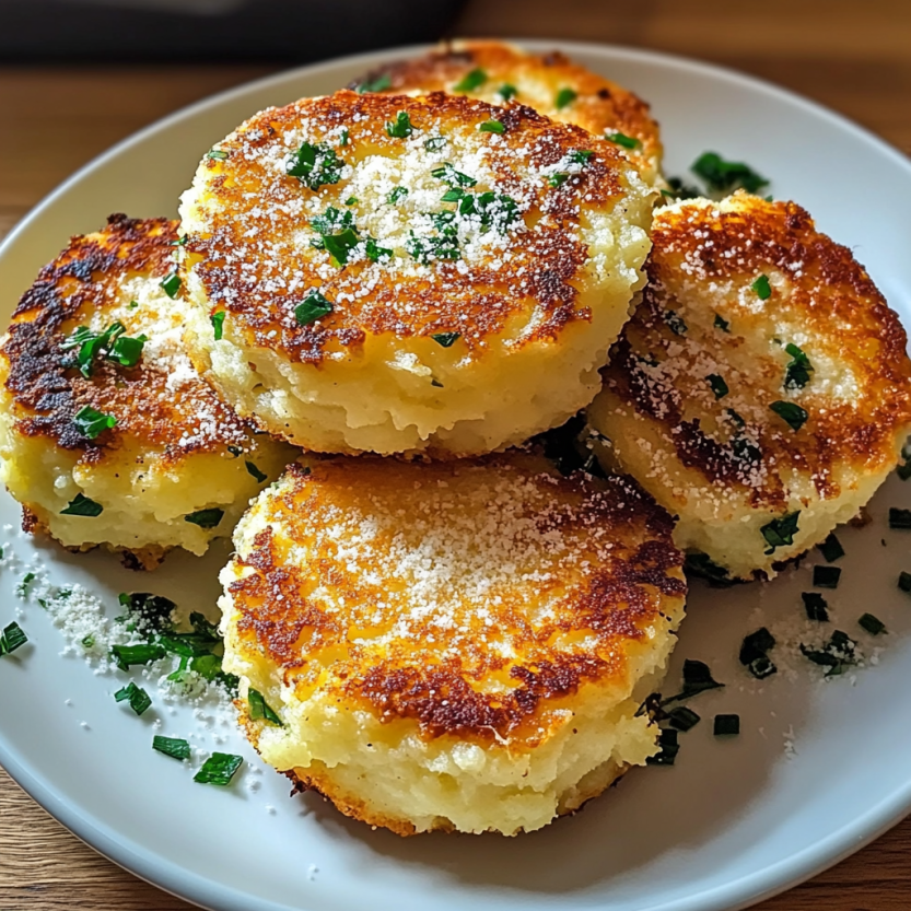 Plate of Parmesan Mashed Potato Cakes.