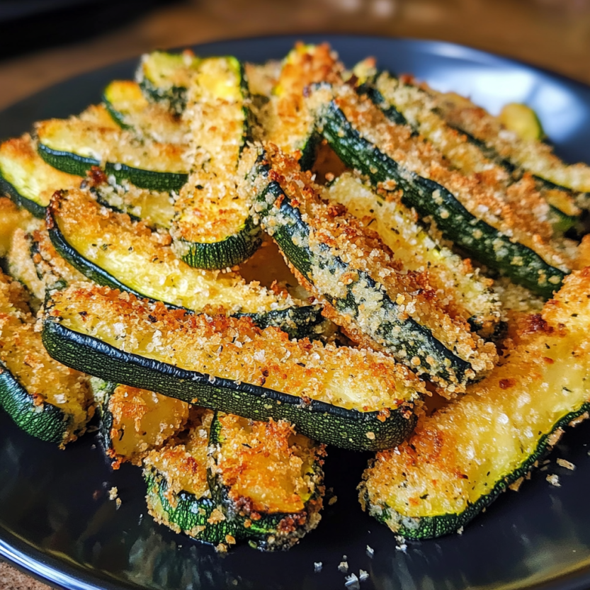 Une assiette de frites de courgette parmesan.