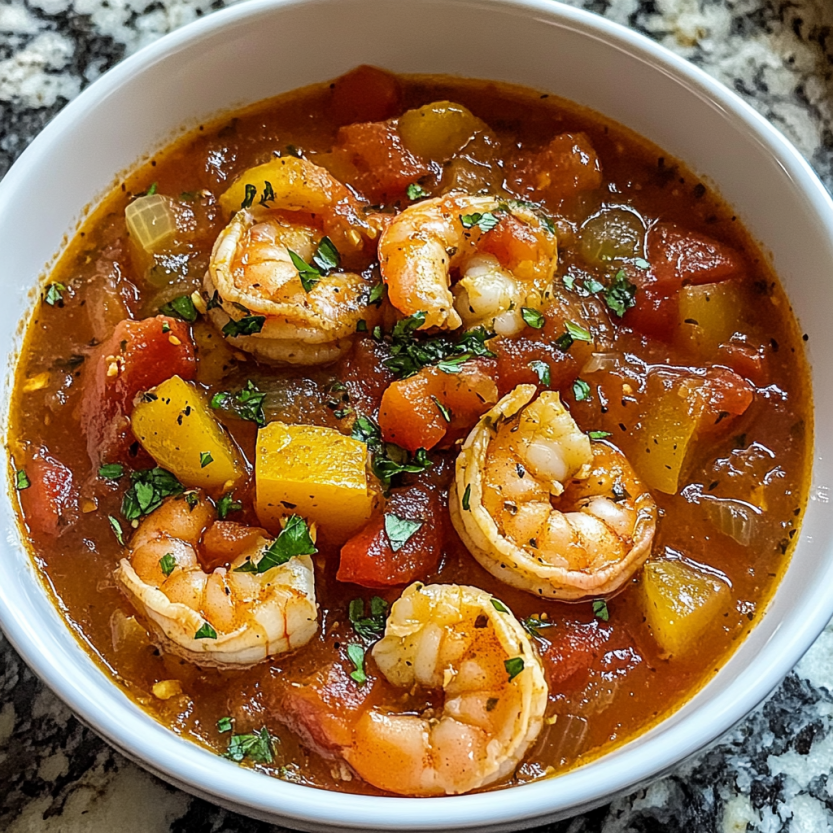 Une soupe de tomate et de langoustine.