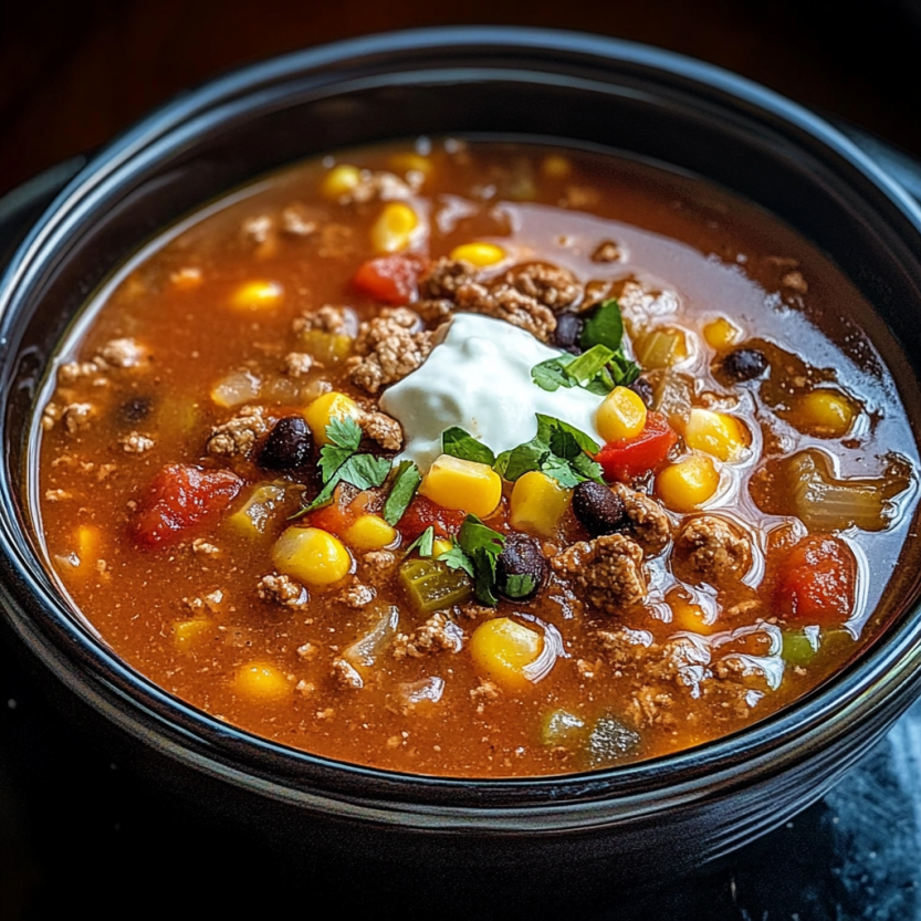 Une soupe chili dans un bol.