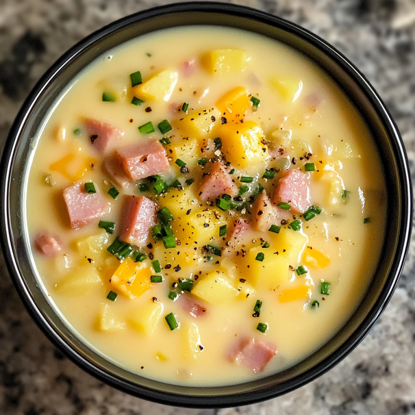 Une soupe de légumes et de viande avec des pommes de terre et des herbes.