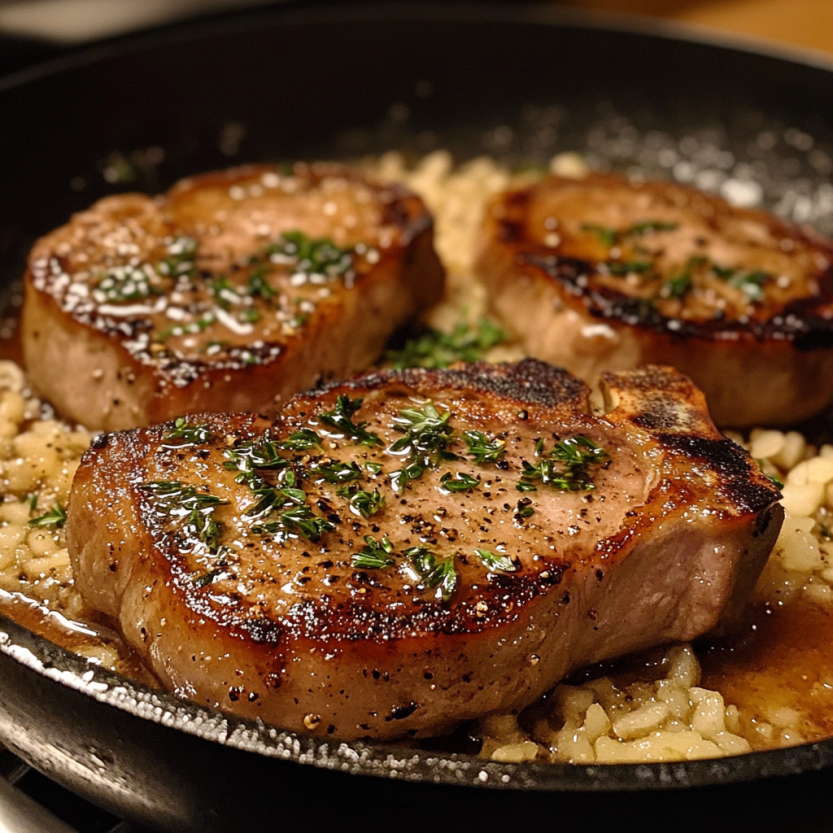 Pan seared pork chops.