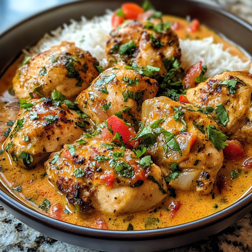Une assiette de poulet rôti avec des légumes et des épices.