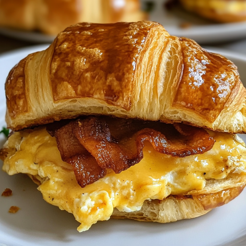Un sandwich de croissant avec des bacon et du fromage.