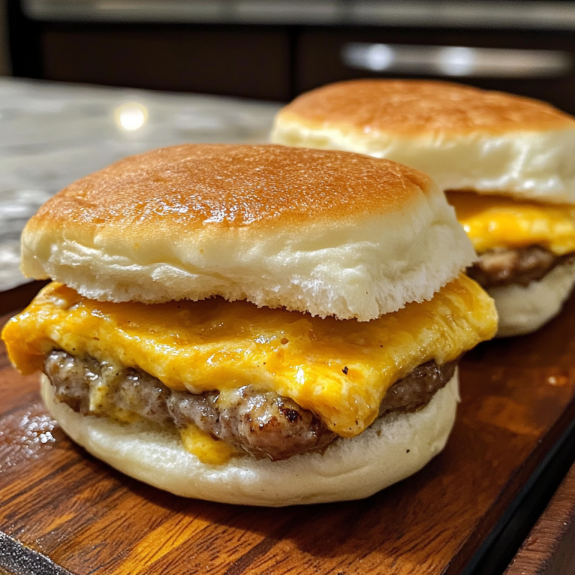 Des sandwichs de matin pré-fabriqués, prêts à être réchauffés et mangés.