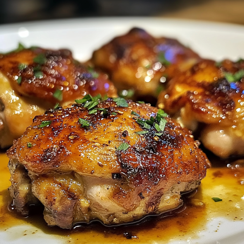 Des cuisses de poulet sans peau et sans filetage, cuits dans un four à 30 minutes.