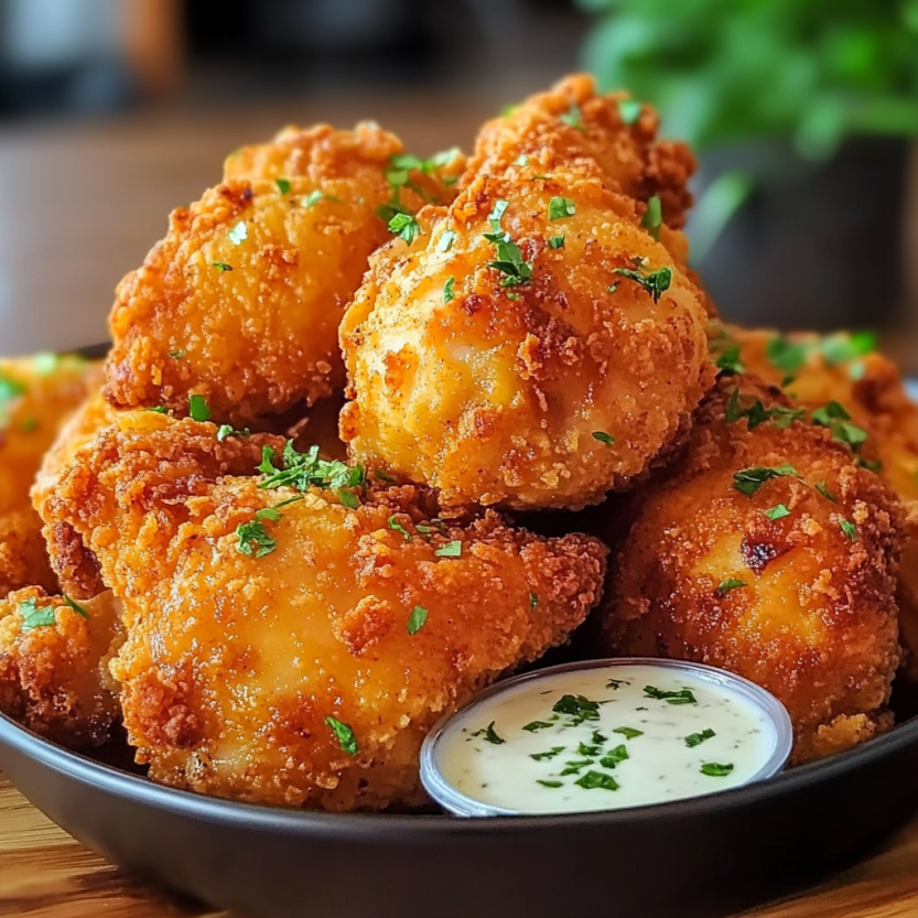 Une assiette de buttermilk oven fried chicken.