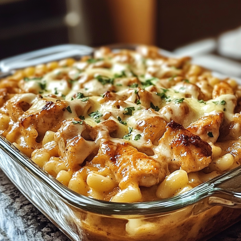 Une assiette de BBQ Chipotle Ranch Chicken & White Cheddar Mac.