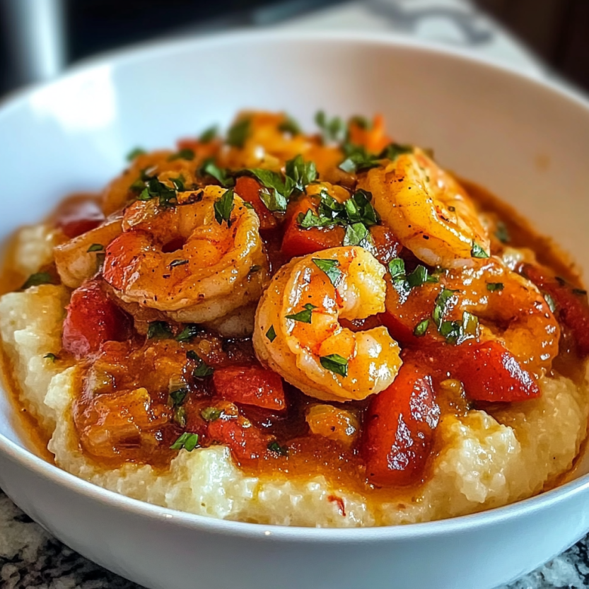 Une assiette de grits et de fruits de mer.