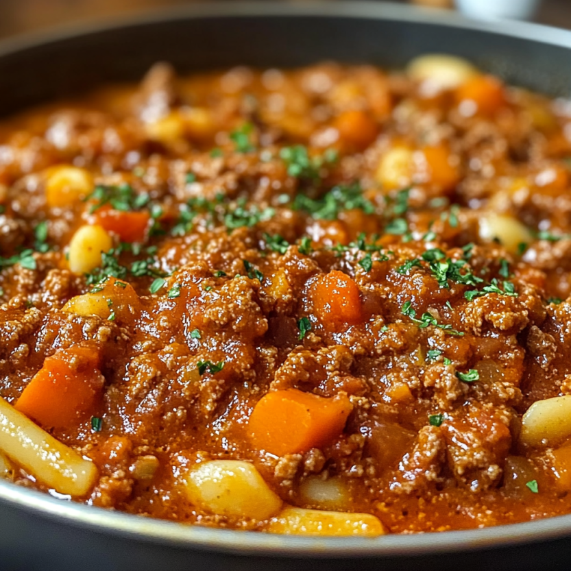 Une casserole de sauce bolognaise est servie dans un bol.