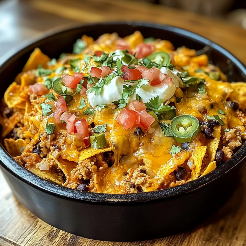 Une casserole de tacos mexicains avec des tomates, des oignons, des ajoncs et des chiles.