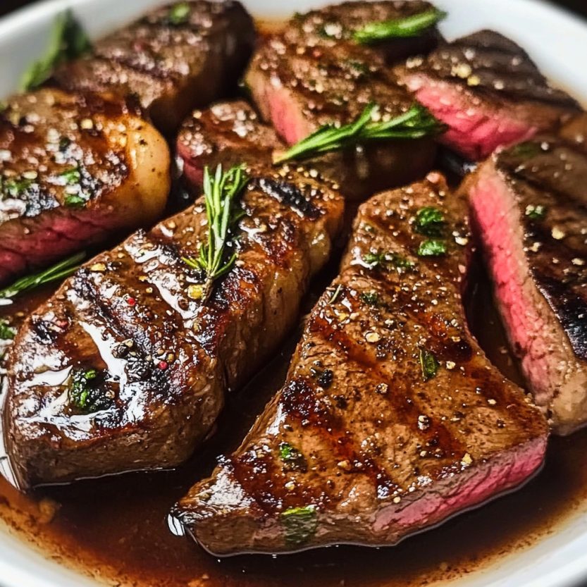 Steak marinée dans un liquide rouge.