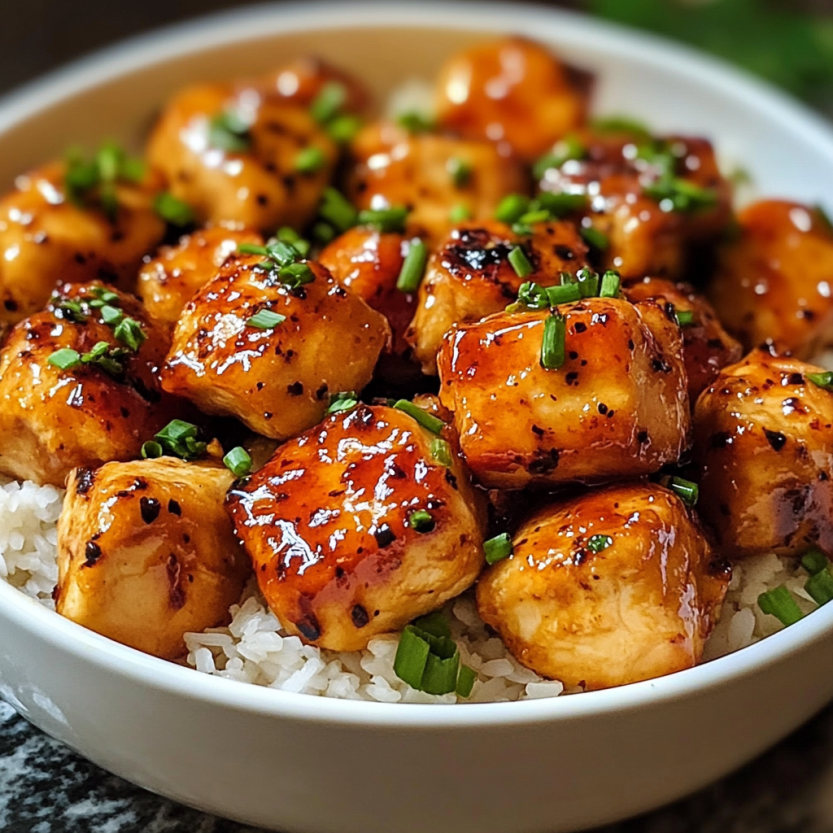 Une assiette de poulet grillé avec une sauce épicée et un glaçage de miel.