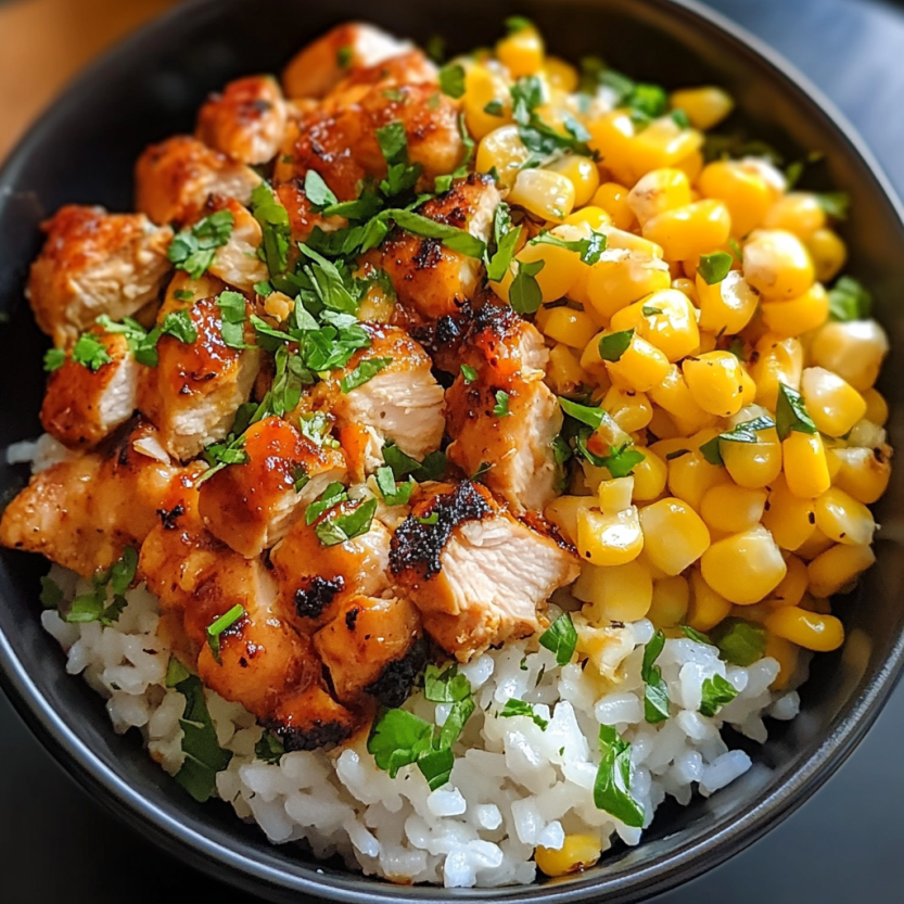 Un bol de riz avec des légumes et des chicken.