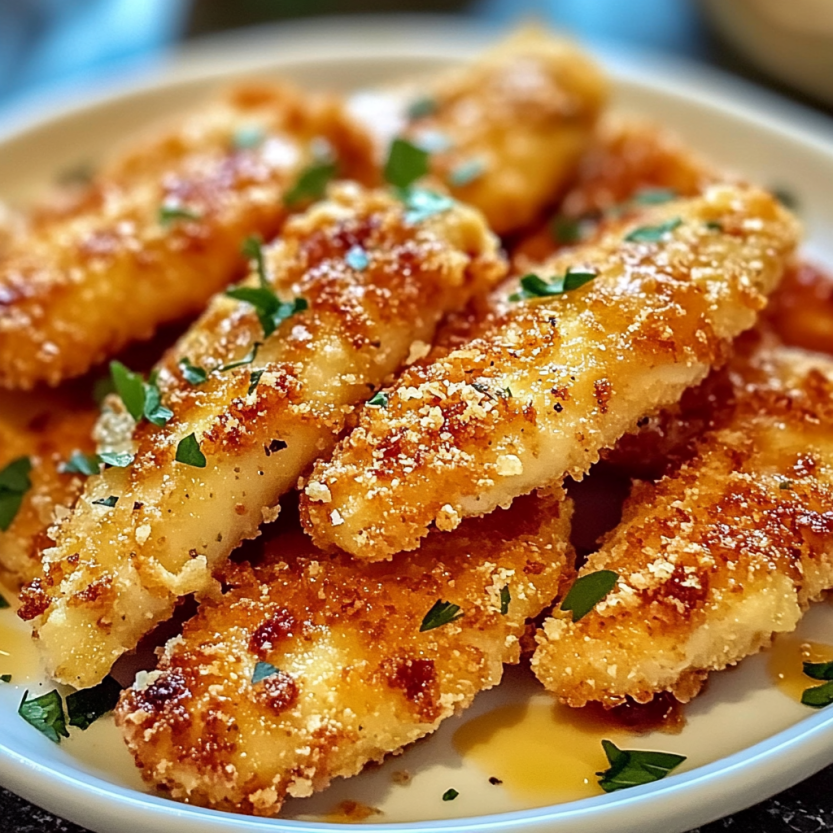 Une assiette de crispy baked chicken tenders.