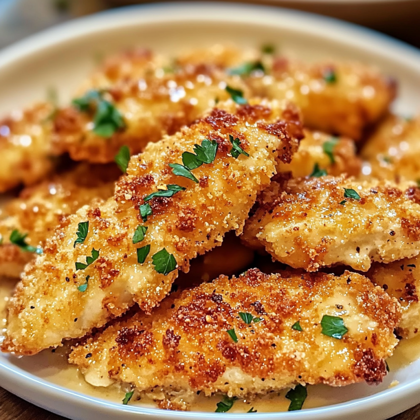 Une assiette de crispy baked chicken tenders.