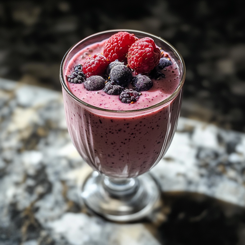 Un verre rempli de smoothie berry greek yogurt.