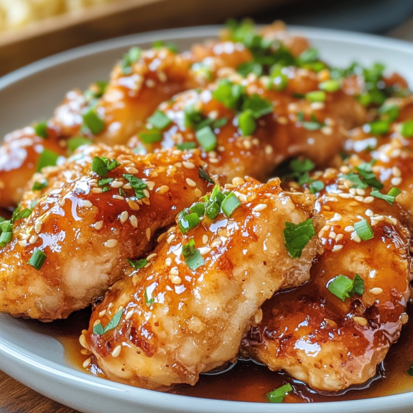 Une image de poulet grillé avec une sauce de miel et de croutons.