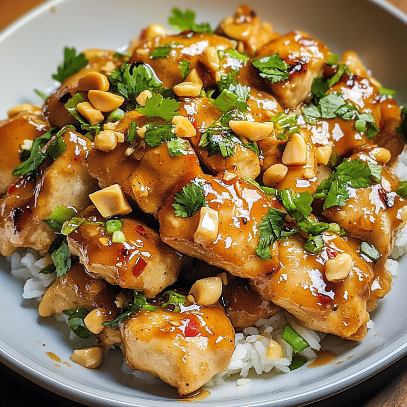 Une assiette de Thai Peanut Chicken.