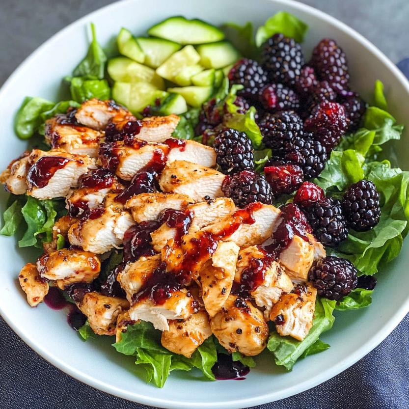 Une salade de poulet avec des baies de mûrier.