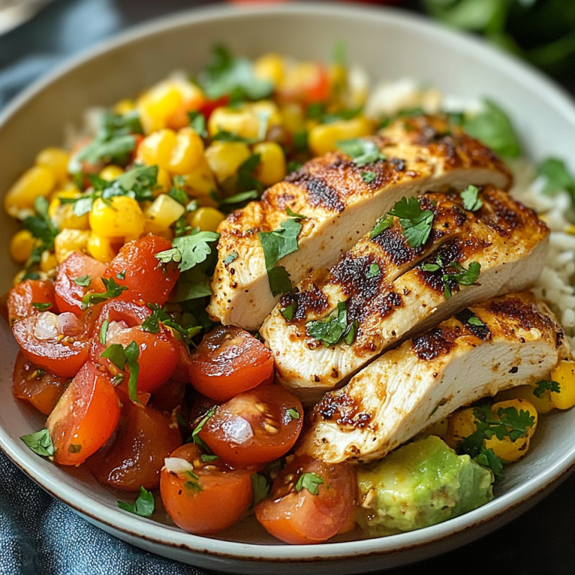 Une assiette de nourriture composée de légumes et de viande grillée.