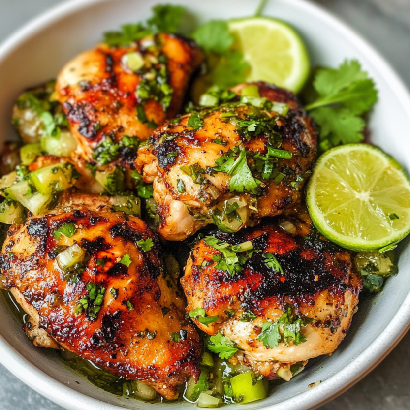 Des chicken thighs avec des herbes et des citrons.