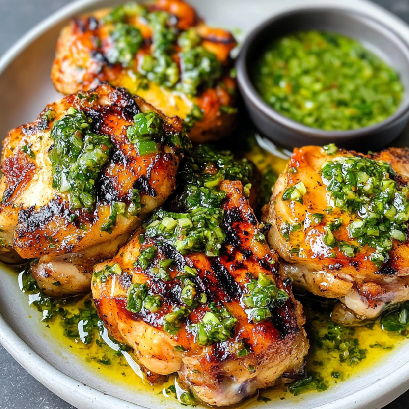 Des poulets grillés avec des sauces et des herbes.