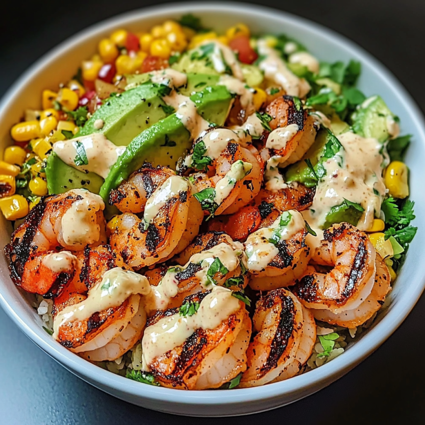 Une assiette de poisson grillé avec des avocats, des cornichons et une sauce crémeuse.
