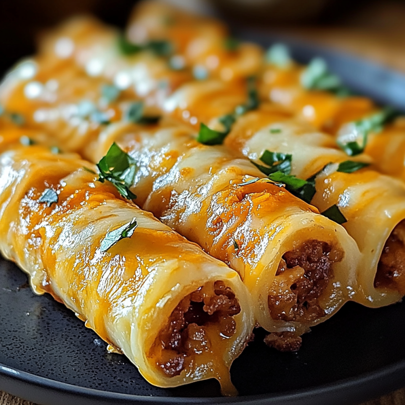 Des tacos croquants avec des herbes sur un plateau.