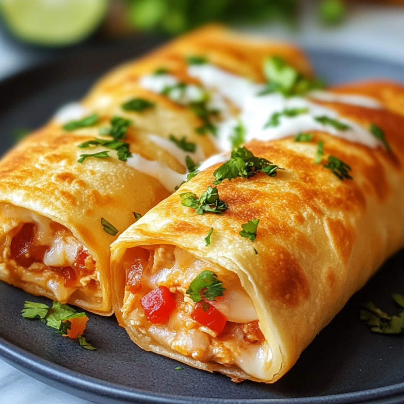 Chimichangas de poulet sur un plateau.