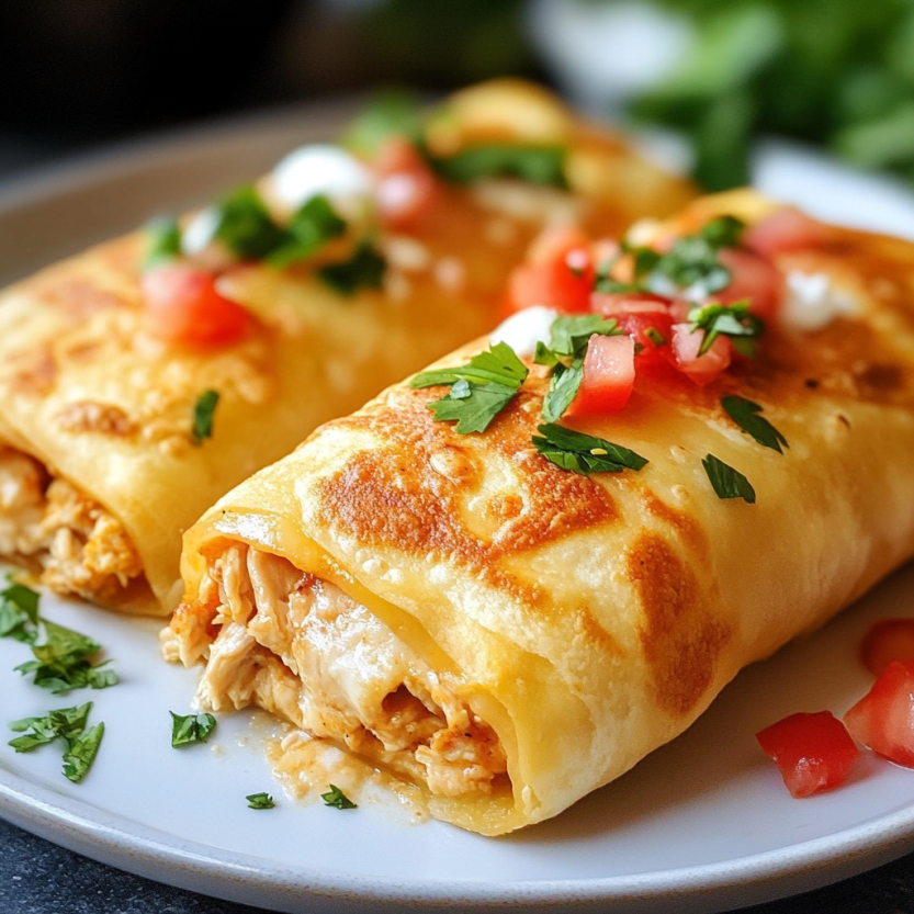 Chimichangas de poulet sur un plateau.