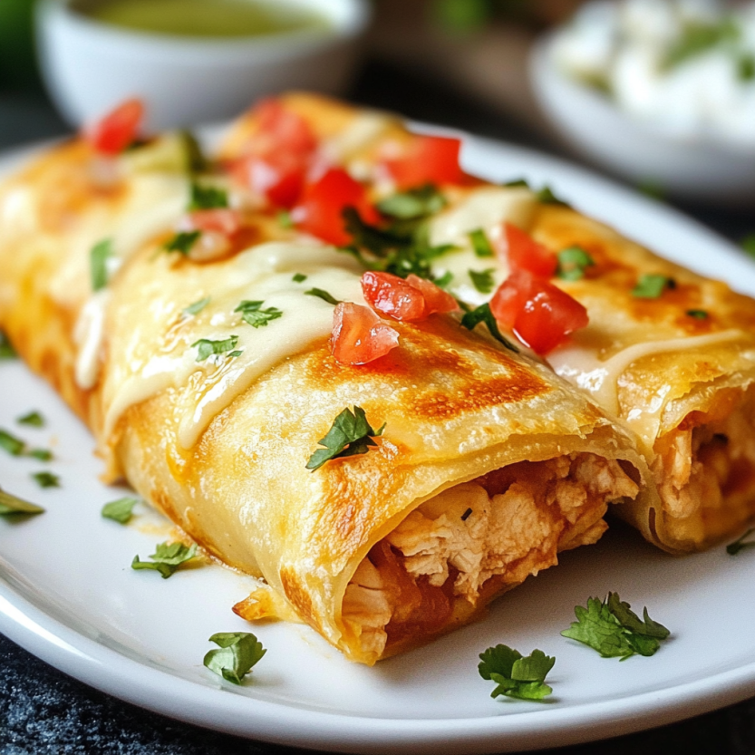 Chimichangas de poulet sur un plateau.