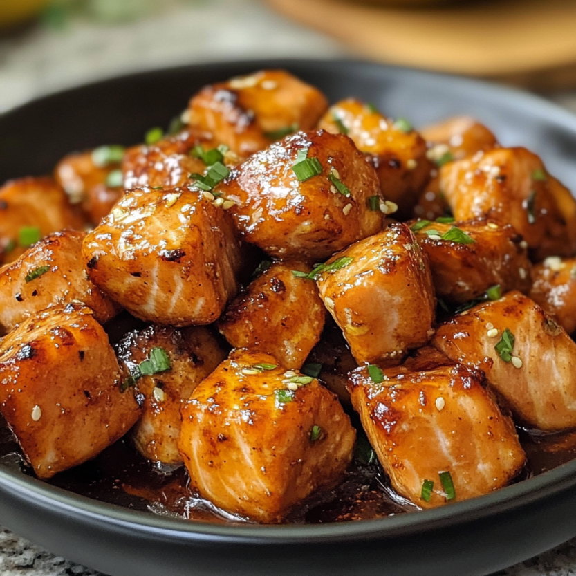 Une assiette de salmon grillé avec une sauce chaude.