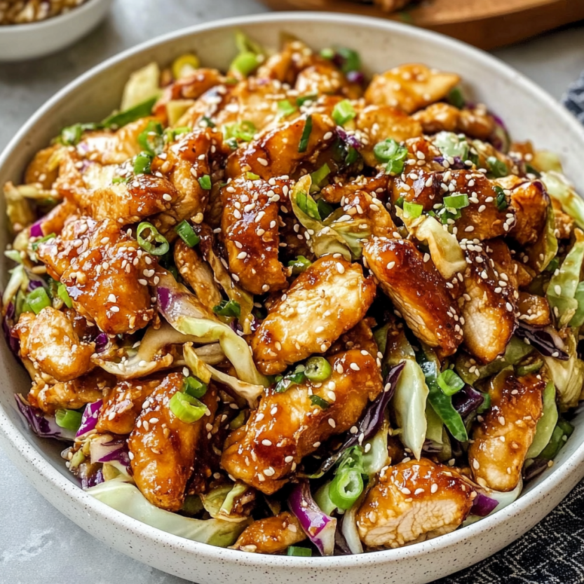 Une salade de chicken avec des légumes crus et des herbes.