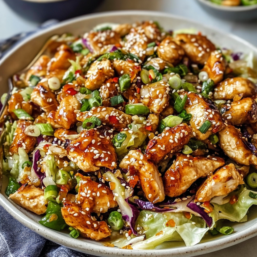 Une salade de chicken avec des légumes crus.