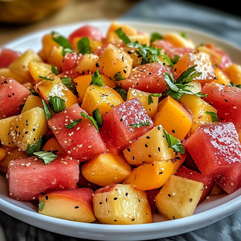 Une salade de melon et de poivrons.