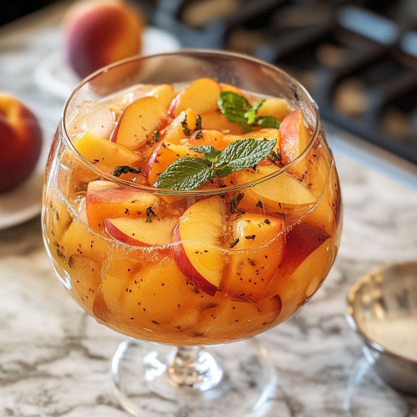 Un verre rempli de sangria de poire blanche.