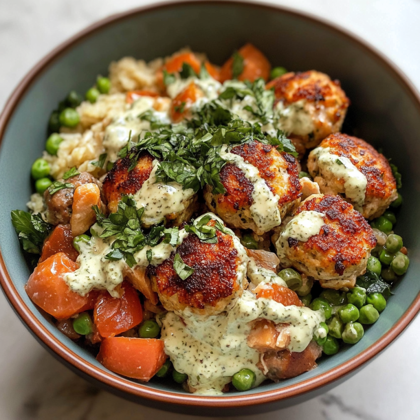 Un bol de légumes et de viande avec des légumes verts et des légumes rouges.