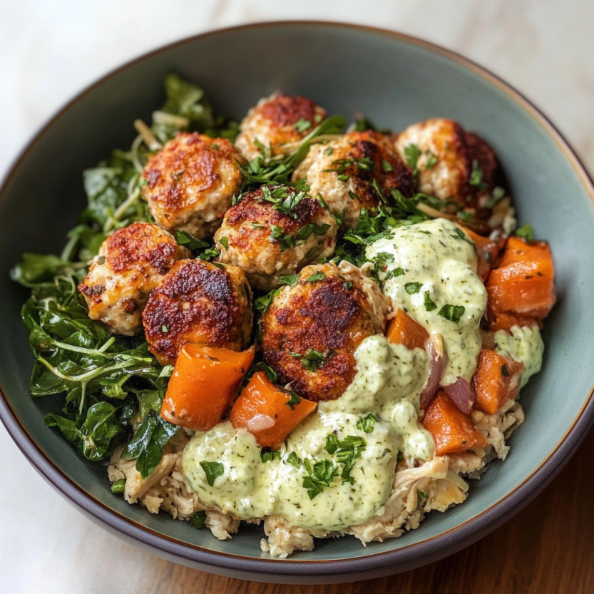 Un plat de boulettes de viande herbées avec des légumes verts.