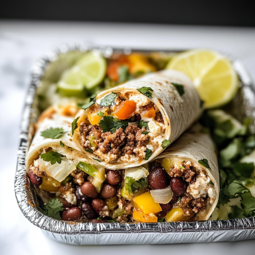 Un plat de burritos de viande et de haricots.