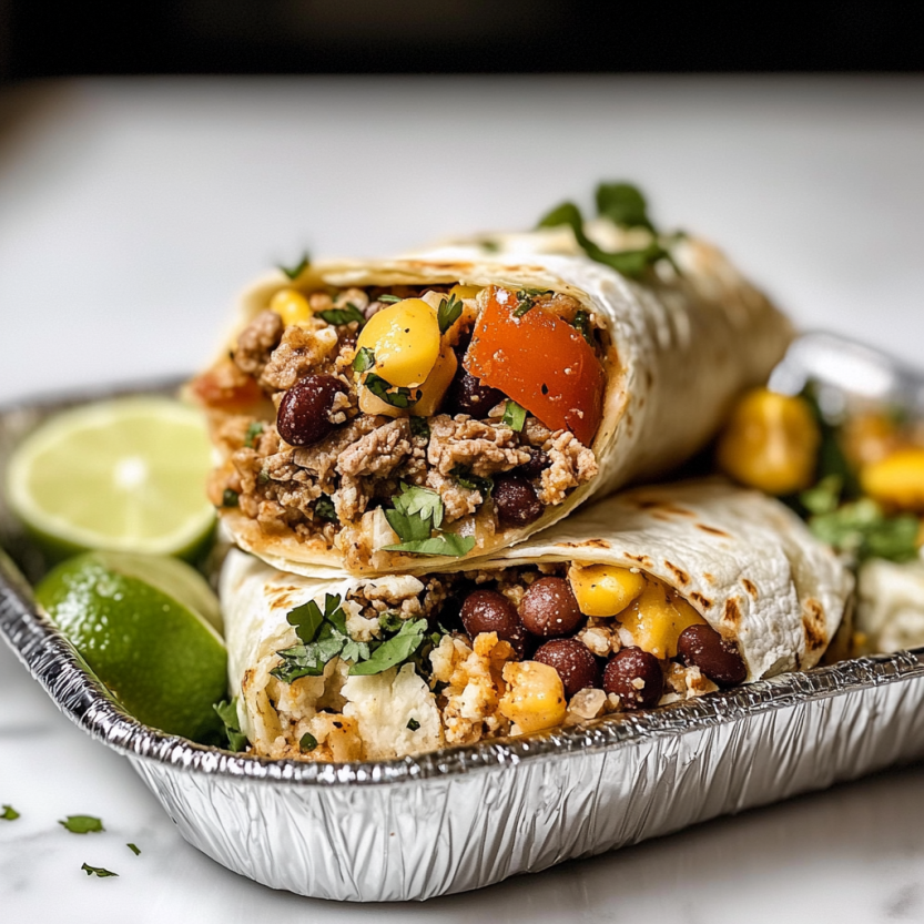 Un plat de burritos de viande et de haricots.